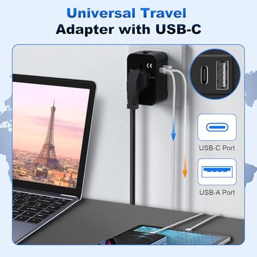 Universal Travel Adapter Worldwide, Travel Plug Adapter Worldwide Travel Charger USB C Travel Adaptor All In One Universal Power Adapter International Travel Adapter UK to Europe EU USA AUS Thailand - Image 3