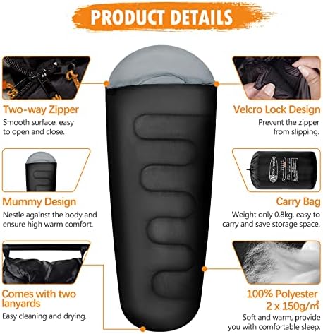 ACTIVE FOREVER Sleeping Bags - 3 Seasons Mummy Sleeping Bag for Adults & Kids, Lightweight with Compact Bag for Camping, Hiking, Backpacking, Travel, Outdoor - Image 5