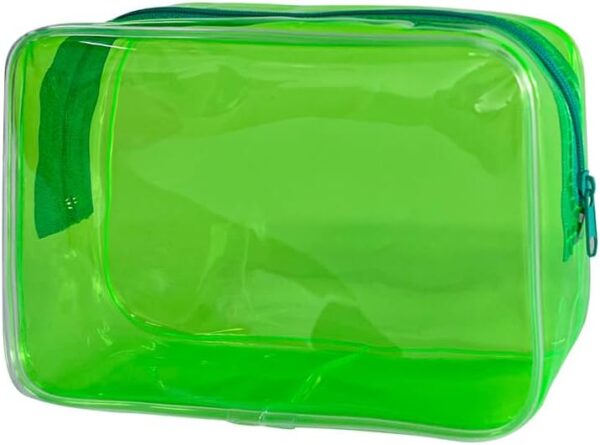 Neon Clear Pouch Small, Clear Makeup Bag, 7"x2.3"x4.7" Size TSA Approved Toiletry Bag, Clear Travel Bags for Toiletries, Clear Cosmetic Bag for Women and Men Small, green, Solid Color and Neon Color