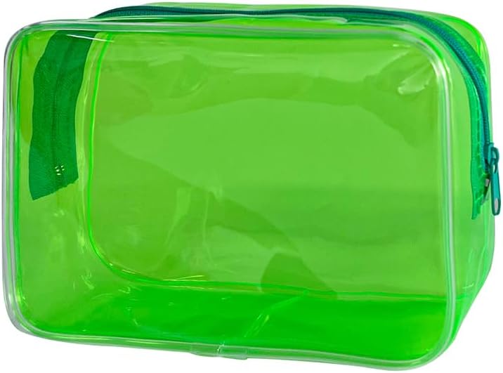 Neon Clear Pouch Small, Clear Makeup Bag, 7"x2.3"x4.7" Size TSA Approved Toiletry Bag, Clear Travel Bags for Toiletries, Clear Cosmetic Bag for Women and Men Small, green, Solid Color and Neon Color
