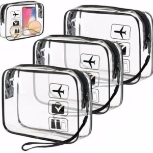 3Pcs Clear Travel Toiletries Bag, TSA Approved Toiletry Bag with Hand Strap, 20 x 20 Clear Plastic Bags for Airport Security, Portable Waterproof Cosmetic Makeup Bags - Travel Accessories
