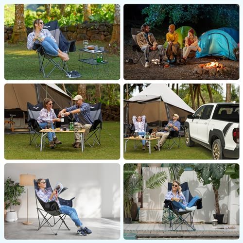 FUNDANGO High Back Folding Camping Chair, Heavy Duty Padded Camping Chairs for Adults, Foldable Camp Chair with Cup Holder and Side Pockets, Support 150 kg/330 lbs, Portable Chair for Outdoor Garden - Image 7