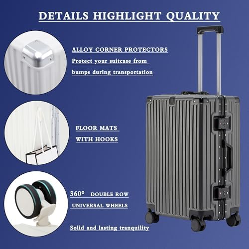 lesulety Hard Shell Suitcase Cabin Size Cheap Cabin Luggage Suitcase Medium 4 Wheels Lightweight with USB Charger Cup Holder zipperless Luggage,Grey,20in - Image 4