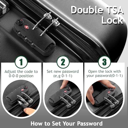 Karlhome Set of 3 Suitcase Set, Luggage Sets with 4 Rolling Spinner Wheels Combination Lock, Lightweight Hardside Carry On or Check in Trolley Travel Case, Black ABS Hard Shell - Image 3