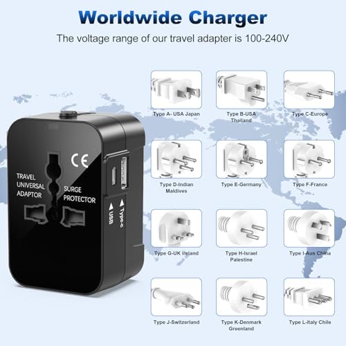 Universal Travel Adapter Worldwide, Travel Plug Adapter Worldwide Travel Charger USB C Travel Adaptor All In One Universal Power Adapter International Travel Adapter UK to Europe EU USA AUS Thailand - Image 2