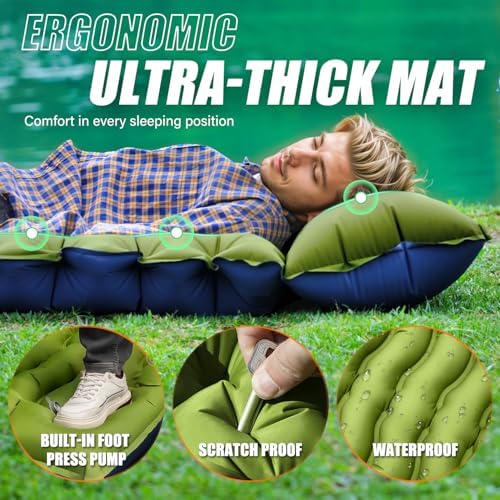Yuzonc Camping Sleeping Pad, Ultralight Inflatable Camping Mat with Pillow Built-in Foot Pump Portable Inflatable Sleeping Pads Compact for Outdoor Camping, Backpacking, Hiking, Tents - Image 2