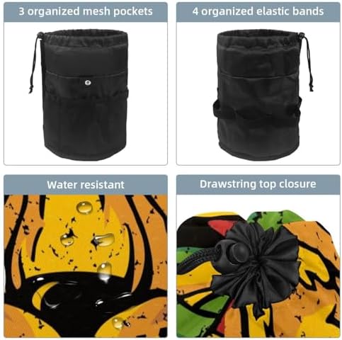Drawstring Makeup Bag, Barrel Shaped Travel Cosmetic Bag Make up Bags, Foldable Toiletry Organizer Storage Pocket for Women&Girls - Lion Rasta - Image 3