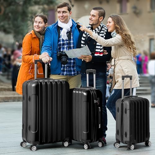 Karlhome Set of 3 Suitcase Set, Luggage Sets with 4 Rolling Spinner Wheels Combination Lock, Lightweight Hardside Carry On or Check in Trolley Travel Case, Black ABS Hard Shell - Image 9