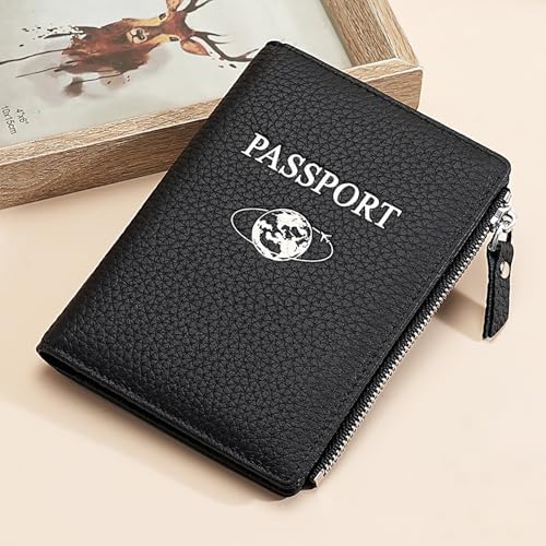 Passport Holder Cover, RFID Blocking PU Leather Passport Travel Wallet with Card Slots for Men Women (Black) - Image 2