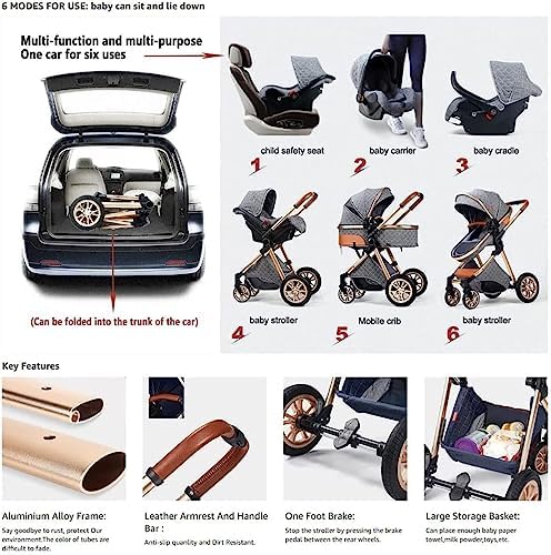 WATSKY 3 in 1 Baby Stroller Travel System Bassinet Stroller with Easy Fold, Footmuff Blanket, Cooling Pad, Rain Cover, Backpack, B - Image 6