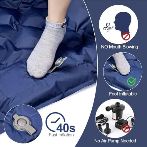 Kiaitre Camping Mat, 9CM Ultralight Inflatable Sleeping Mat with Camping Pillow, Portable Compact Camping Mattress Air Sleeping Pad for Camping, Hiking, Backpacking and Hiking Travel, Blue - Image 3