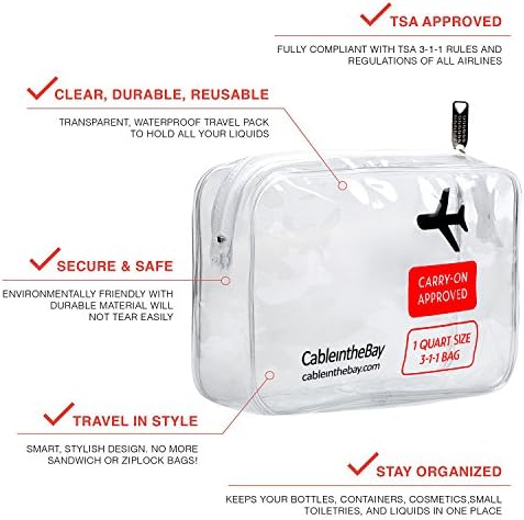 TSA Approved Clear Travel Toiletry Bag | Quart Sized with Zipper | Airport Airline Compliant Bag | Carry-On Luggage Travel Backpack for Liquids/ Bottles| Men's and Women's 3-1-1 Kit | 311 Bag - Image 2