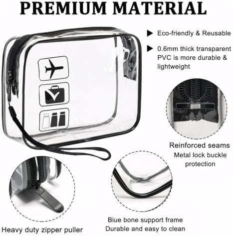 3Pcs Clear Travel Toiletries Bag, TSA Approved Toiletry Bag with Hand Strap, 20 x 20 Clear Plastic Bags for Airport Security, Portable Waterproof Cosmetic Makeup Bags - Travel Accessories - Image 2