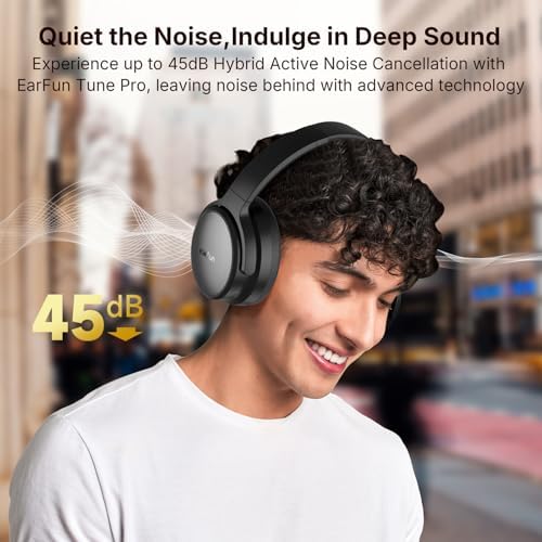 EarFun Tune Pro Active Noise Canceling Headphones, Over Ear Wireless Bluetooth Headphones with 5 Mics, 120H Playtime, Bluetooth 5.4, Hi-Res Audio, Multipoint Connection, Custom EQ, Comfortable Fit - Image 2