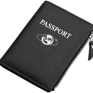 Passport Holder Cover, RFID Blocking PU Leather Passport Travel Wallet with Card Slots for Men Women (Black)