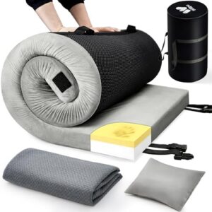 Willpo Memory Foam Camping Mattress Portable Sleeping Pad Floor Guest Bed Lightweight Outdoor Tent Mattress Removable Waterproof Cover Travel Bag