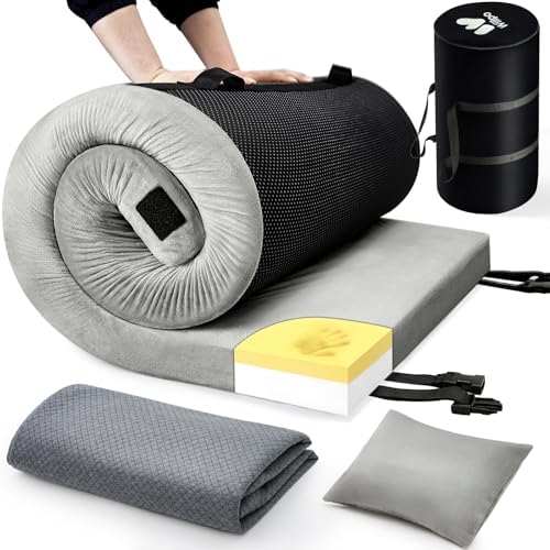 Willpo Memory Foam Camping Mattress Portable Sleeping Pad Floor Guest Bed Lightweight Outdoor Tent Mattress Removable Waterproof Cover Travel Bag