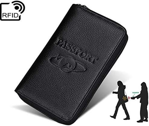 QAZSE Genuine Leather Travel Passport Wallet RFID Blocking Zip-Around Passport Holder, Black, Rfid Wallet - Image 2