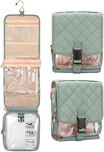 Relavel Travel Toiletry Bag for men women with Detachable TSA Approved Toiletry Bag, Compact Hanging toiletry bag with Small Carry On 3-1-1 Clear Waterproof Travel Bags for Toiletries, B-Green, A