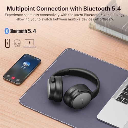 EarFun Tune Pro Active Noise Canceling Headphones, Over Ear Wireless Bluetooth Headphones with 5 Mics, 120H Playtime, Bluetooth 5.4, Hi-Res Audio, Multipoint Connection, Custom EQ, Comfortable Fit - Image 7