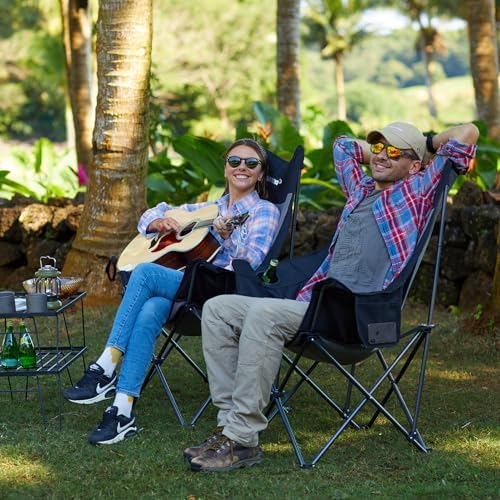 FUNDANGO High Back Folding Camping Chair, Heavy Duty Padded Camping Chairs for Adults, Foldable Camp Chair with Cup Holder and Side Pockets, Support 150 kg/330 lbs, Portable Chair for Outdoor Garden - Image 2