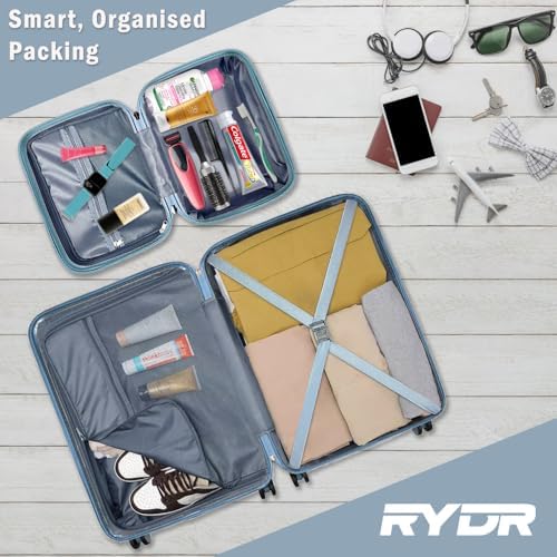 RYDR 2-Piece Lightweight Luggage Set Hard Shell Suitcase with Combination Lock Spinner Wheels Travel Carry On Hand Cabin Luggage with Beauty Case (Cool Blue) - Image 4