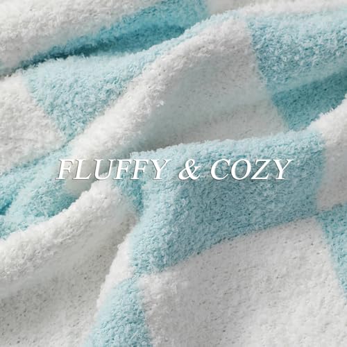 bearberry Fuzzy Checkerboard Grid Throw Blanket Soft Cozy Warm Microfiber Bed Blanket Decor for Couch Sofa Bed Travel Home (Baby Blue, 60''x80'') - Image 5