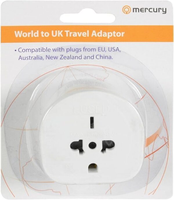 Mercury | Universal World to UK Travel Adaptor | 13A Fused Plug Converter EU, USA, Australia, China, New Zealand & More | Socket Adapter for Electric Razor, Toothbrush, Chargers, Shavers & Appliances - Image 4