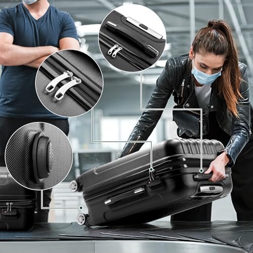 Karlhome Set of 3 Suitcase Set, Luggage Sets with 4 Rolling Spinner Wheels Combination Lock, Lightweight Hardside Carry On or Check in Trolley Travel Case, Black ABS Hard Shell - Image 4