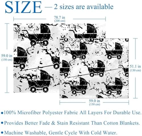 VAPOKF Grunge Black Stroller Soft Cozy Throw Blanket for Adult and Kids, Lightweight Microfiber Fleece Blanket for Couch Bed Sofa Travel, 59"x79" - Image 3