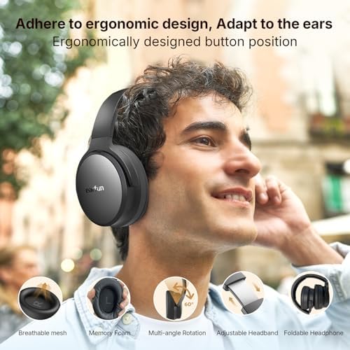 EarFun Tune Pro Active Noise Canceling Headphones, Over Ear Wireless Bluetooth Headphones with 5 Mics, 120H Playtime, Bluetooth 5.4, Hi-Res Audio, Multipoint Connection, Custom EQ, Comfortable Fit - Image 9