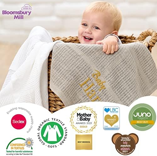 Bloomsbury Mill - Cellular Blankets Baby - Soft 100% Organic Cotton Baby Blanket - Pack of 2 - Essentials For Newborn - Ideal for Cot Bed, Travel, Car Seat, Pram, Moses Basket - White 75x95cm - Image 7