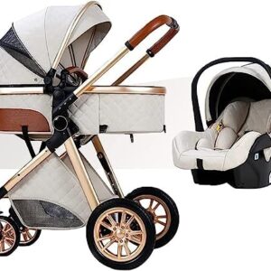 WATSKY 3 in 1 Baby Stroller Travel System Bassinet Stroller with Easy Fold, Footmuff Blanket, Cooling Pad, Rain Cover, Backpack, B