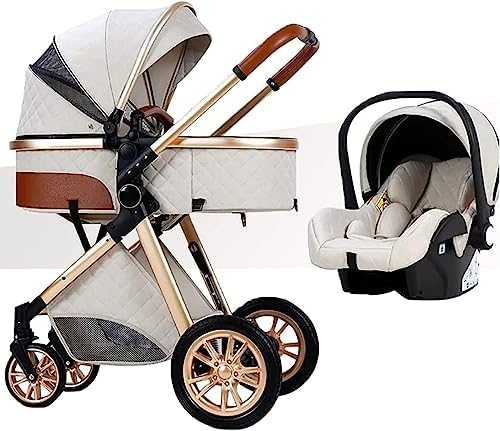 WATSKY 3 in 1 Baby Stroller Travel System Bassinet Stroller with Easy Fold, Footmuff Blanket, Cooling Pad, Rain Cover, Backpack, B