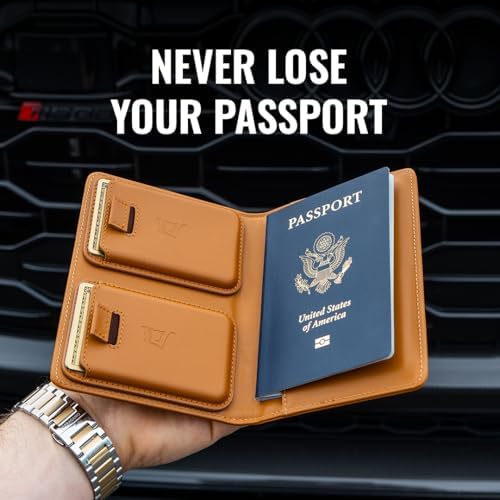 Kings Loot Passport Holder Wallet - RFID Protected & Premium Full Grain Leather – Built-In Trackable Holder & Easy Pull Tab, Cognac, Rfid Wallet - Image 4