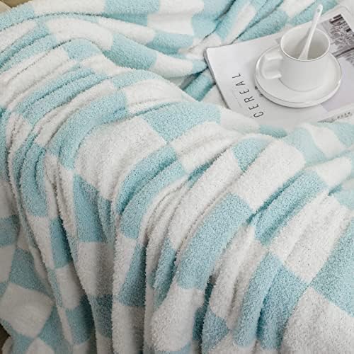 bearberry Fuzzy Checkerboard Grid Throw Blanket Soft Cozy Warm Microfiber Bed Blanket Decor for Couch Sofa Bed Travel Home (Baby Blue, 60''x80'') - Image 3