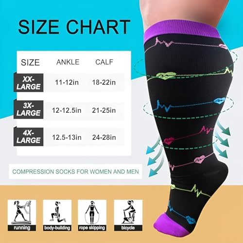 Compression Socks for Women and Men, Wide Calf Compression Socks Knee High Stockings for Flight Travel Running Sport, 3 Pairs - Image 5