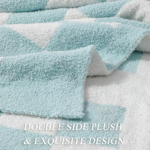bearberry Fuzzy Checkerboard Grid Throw Blanket Soft Cozy Warm Microfiber Bed Blanket Decor for Couch Sofa Bed Travel Home (Baby Blue, 60''x80'') - Image 4