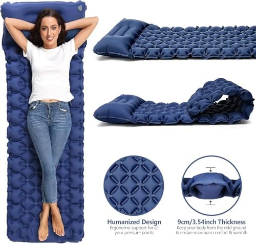 Kiaitre Camping Mat, 9CM Ultralight Inflatable Sleeping Mat with Camping Pillow, Portable Compact Camping Mattress Air Sleeping Pad for Camping, Hiking, Backpacking and Hiking Travel, Blue - Image 5