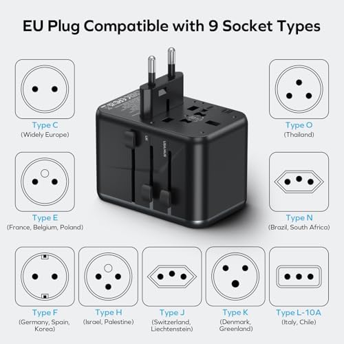 MOMAX Universal Travel Adapter,100W Fast GaN International Power Adapter, 2PD USB-C+2QC USB-A Travel Plug Adapter, US/UK/EU/AU Universal Charger for Laptops, Tablets, Phones Vision Pro 1-World - Image 6