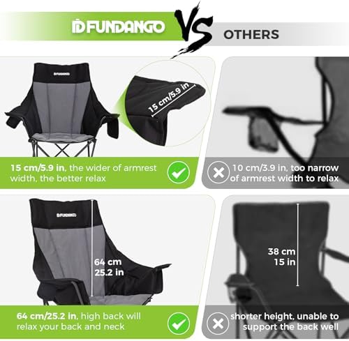 FUNDANGO High Back Folding Camping Chair, Heavy Duty Padded Camping Chairs for Adults, Foldable Camp Chair with Cup Holder and Side Pockets, Support 150 kg/330 lbs, Portable Chair for Outdoor Garden - Image 4