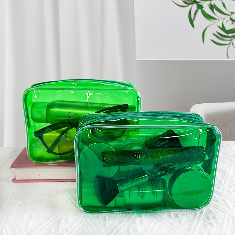 Neon Clear Pouch Small, Clear Makeup Bag, 7"x2.3"x4.7" Size TSA Approved Toiletry Bag, Clear Travel Bags for Toiletries, Clear Cosmetic Bag for Women and Men Small, green, Solid Color and Neon Color - Image 5