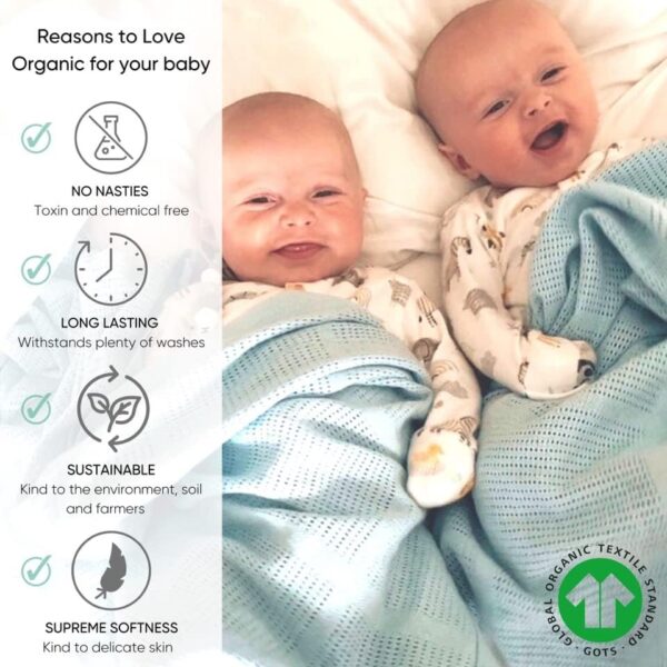 Bloomsbury Mill - Cellular Blankets Baby - Soft 100% Organic Cotton Baby Blanket - Pack of 2 - Essentials For Newborn - Ideal for Cot Bed, Travel, Car Seat, Pram, Moses Basket - White 75x95cm - Image 6