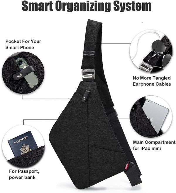 OSOCE Anti Theft Travel Bag, Mens Sling Chest Bag, Crossbody Multi Pockets Shoulder Bag Waterproof Bags Cover Pack Casual Cycling Hiking for Men Women - Image 3