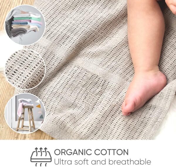 Bloomsbury Mill - Cellular Blankets Baby - Soft 100% Organic Cotton Baby Blanket - Pack of 2 - Essentials For Newborn - Ideal for Cot Bed, Travel, Car Seat, Pram, Moses Basket - White 75x95cm - Image 5